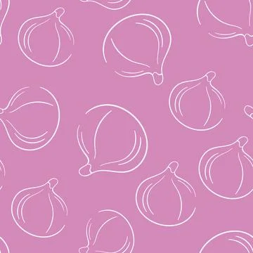 Fig fruit seamless pattern in line art style. Fruit design for print, fabric Illustrazione stock
