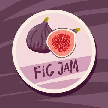 Fig jam label. Two figs, whole and half with inscription. Homemade preparations Stock Illustration