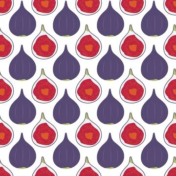 Fig pattern. Half cut purple fruit. Sweet fruit pulp. Food print on a white Stock Illustration