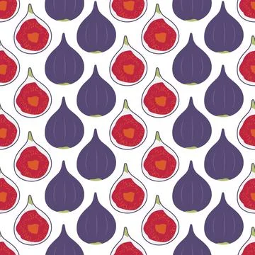 Fig pattern. Sweet fruit pulp. Half cut purple fruit. Harvesting. Food on a Stock-Illustration