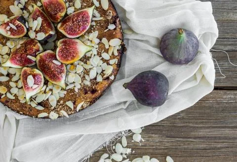 Fig pie on a white tissue Stock Photos