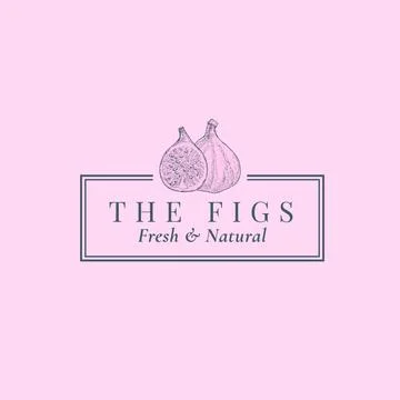 Fig with a Slice Abstract Vector Sign, Symbol or Logo Template. Hand Drawn イラスト素材