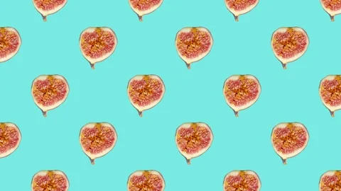 Fig slices in animated grid seamless loop pattern on a light blue background Stock Footage 222318788