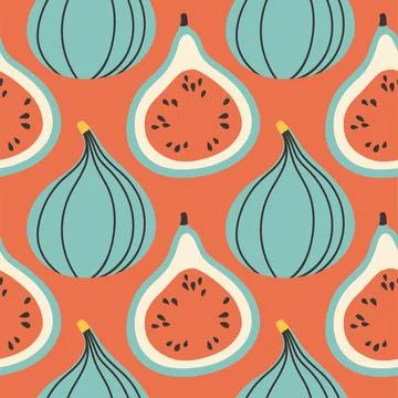 Fig summer pattern on red background. Simple seamless pattern with figs. Vector Stock Illustration