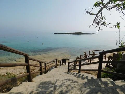 Fig tree beach, cyprus. april 2021. calm sea at fig tree beach Paralimni, Cyp Stock Photos