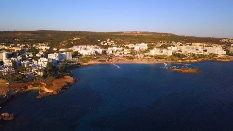 Fig tree beach Protaras Cyprus aerial 4k Stock Footage 120192151