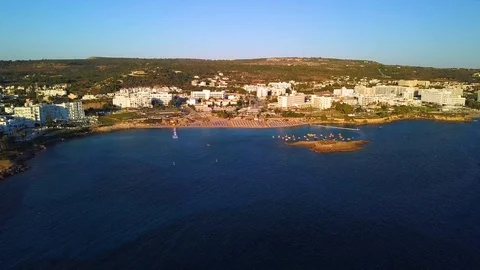 Fig tree beach Protaras Cyprus aerial 4k 스톡 동영상 120192307