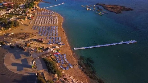 Fig tree beach Protaras Cyprus aerial 4k Stock Footage 120192508