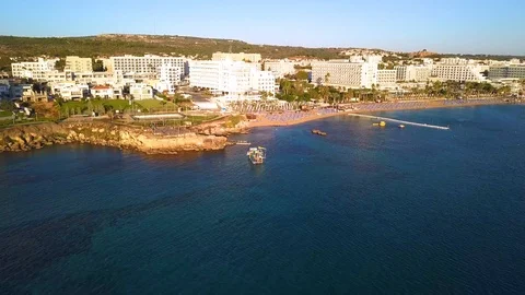 Fig tree beach Protaras Cyprus aerial 4k 스톡 동영상 120192579