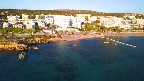 Fig tree beach Protaras Cyprus aerial 4k 스톡 동영상 120192595