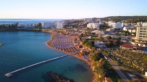 Fig tree beach Protaras Cyprus aerial 4k 스톡 동영상 120192640