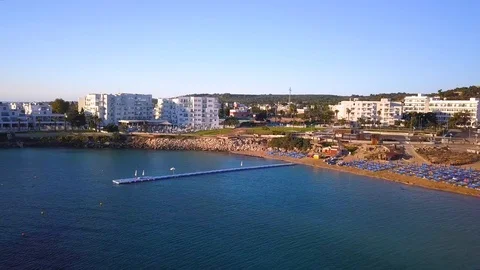 Fig tree beach Protaras Cyprus aerial 4k 스톡 동영상 120192702