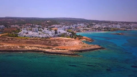 Fig tree beach Protaras Cyprus aerial 4k 스톡 동영상 120192726
