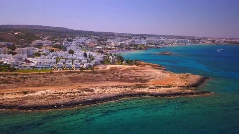 Fig tree beach Protaras Cyprus aerial 4k Stock Footage 120192740