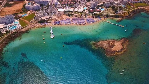 Fig tree beach Protaras Cyprus aerial 4k 스톡 동영상 120192767