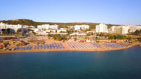 Fig tree beach Protaras Cyprus aerial 4k Stock Footage 120192849