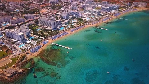 Fig tree beach Protaras Cyprus aerial 4k Stock Footage 120192884