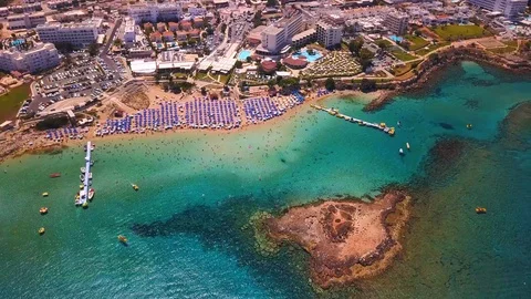 Fig tree beach Protaras Cyprus aerial 4k Stock Footage 120192953