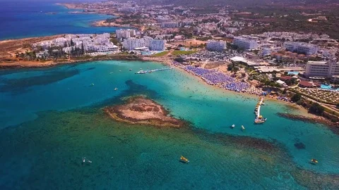 Fig tree beach Protaras Cyprus aerial 4k Stock Footage 120192968