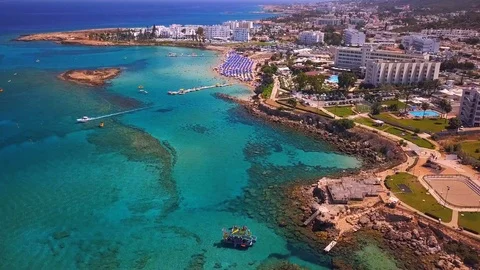 Fig tree beach Protaras Cyprus aerial 4k Stock Footage 120193101