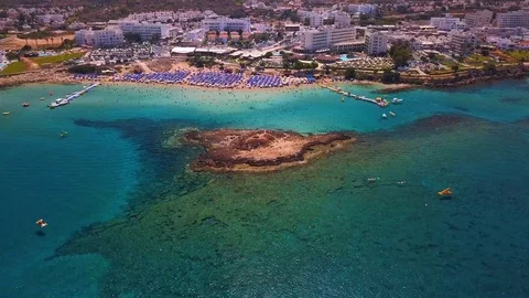Fig tree beach Protaras Cyprus aerial 4k 스톡 동영상 120193150