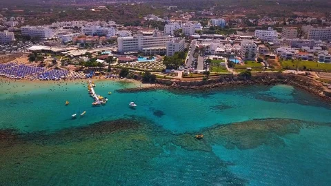 Fig tree beach Protaras Cyprus aerial 4k 스톡 동영상 120193157