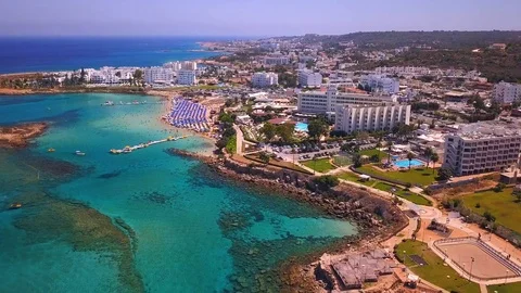 Fig tree beach Protaras Cyprus aerial 4k Stock Footage 120193160