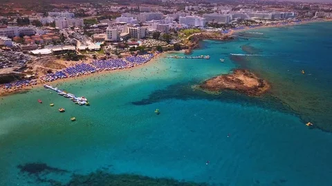 Fig tree beach Protaras Cyprus aerial 4k 스톡 동영상 120193202