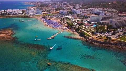 Fig tree beach Protaras Cyprus aerial 4k 스톡 동영상 120193206