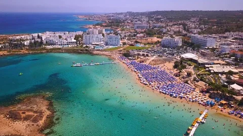 Fig tree beach Protaras Cyprus aerial 4k Stock Footage 120193279