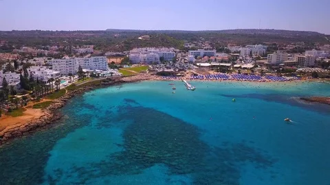 Fig tree beach Protaras Cyprus aerial 4k Stock Footage 120193310