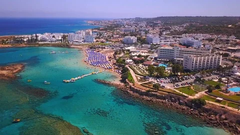 Fig tree beach Protaras Cyprus aerial 4k Stock Footage 120193331