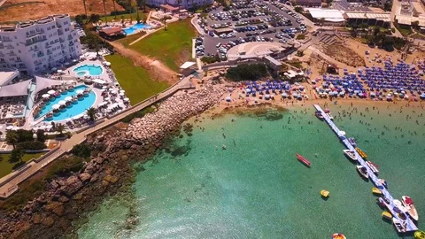 Fig tree beach Protaras Cyprus aerial 4k 스톡 동영상 120193355