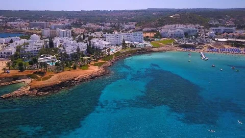 Fig tree beach Protaras Cyprus aerial 4k 스톡 동영상 120193504