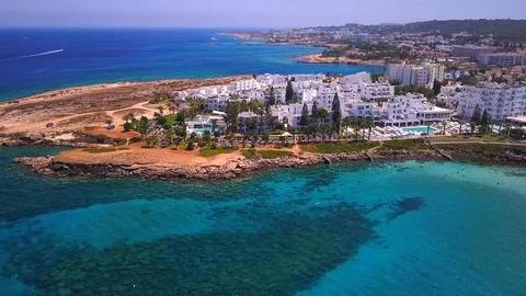 Fig tree beach Protaras Cyprus aerial 4k Stock Footage 120193512