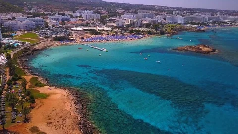 Fig tree beach Protaras Cyprus aerial 4k 스톡 동영상 120193596