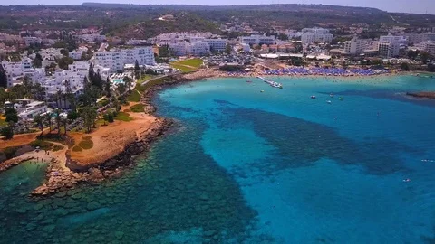 Fig tree beach Protaras Cyprus aerial 4k 스톡 동영상 120193612