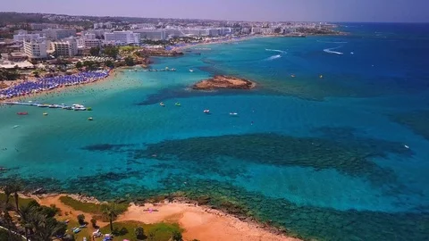 Fig tree beach Protaras Cyprus aerial 4k Stock Footage 120193638