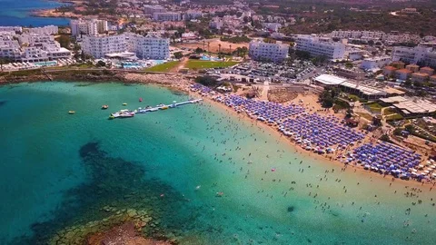 Fig tree beach Protaras Cyprus aerial 4k 스톡 동영상 120193652