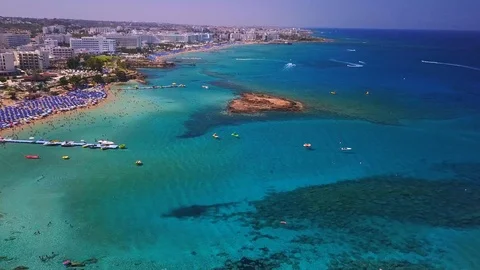 Fig tree beach Protaras Cyprus aerial 4k 스톡 동영상 120193712