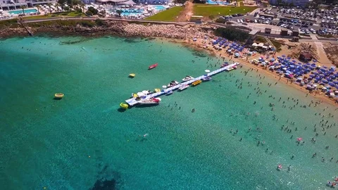 Fig tree beach Protaras Cyprus aerial 4k Stock Footage 120193773