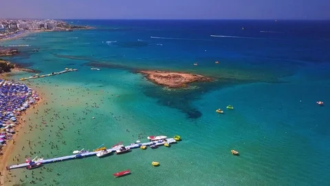 Fig tree beach Protaras Cyprus aerial 4k 스톡 동영상 120193777