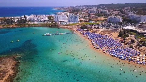 Fig tree beach Protaras Cyprus aerial 4k 스톡 동영상 120193873