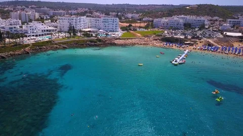 Fig tree beach Protaras Cyprus aerial 4k Stock Footage 120193889