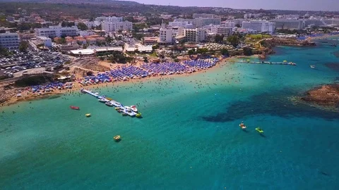 Fig tree beach Protaras Cyprus aerial 4k Stock Footage 120193949
