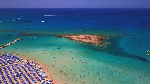 Fig tree beach Protaras Cyprus aerial 4k 스톡 동영상 120194138