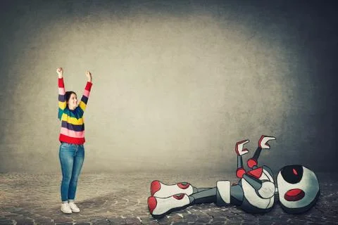 Fight against droid Stock Photos
