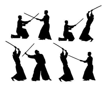 Fight between aikido fighters vector silhouette illustration Illustration