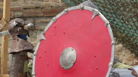 A fight between two knights in armor with swords day Stock Footage 53288162