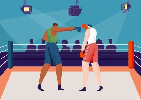 Fight boxing in ring concept, vector illustration. Flat man fighter character at イラスト素材